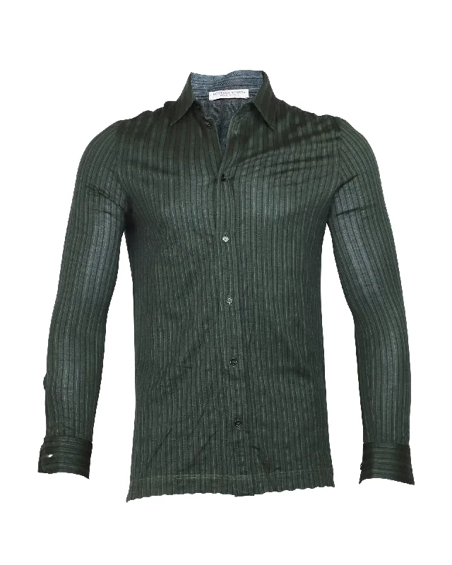 Bottega Veneta Striped Button Down Shirt in Green Cotton