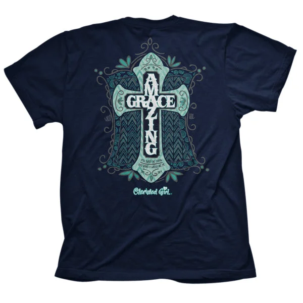 Men's short-sleeve muted sustainable recycled top-Cherished Girl Amazing Grace Cross Girlie Christian Bright T Shirt