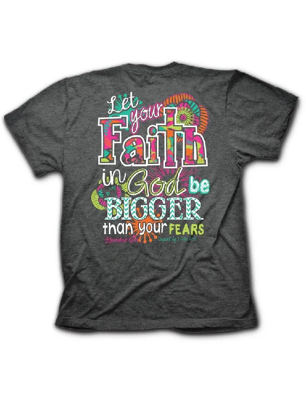 Men's short-sleeve rich sporty soft perforated tee-Cherished Girl Big Faith in God Bigger then Fears Chevron Girlie Christian Bright T Shirt