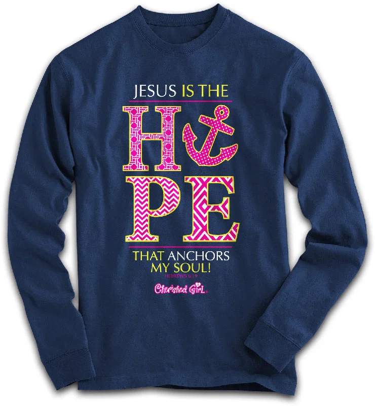 Men's short-sleeve subtle soft plush bamboo shirt-SALE Cherished Girl Jesus is the Hope that Anchors my Soul Cross Girlie Christian Bright Long Sleeve T Shirt