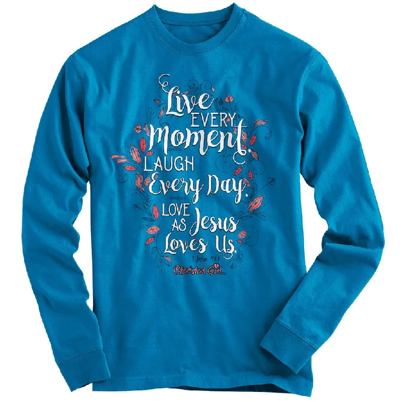 Men's short-sleeve modern vibrant fair-trade bamboo top-Cherished Girl Live Every Moment Love As Jesus Loves Us Christian Bright Long Sleeve T Shirt