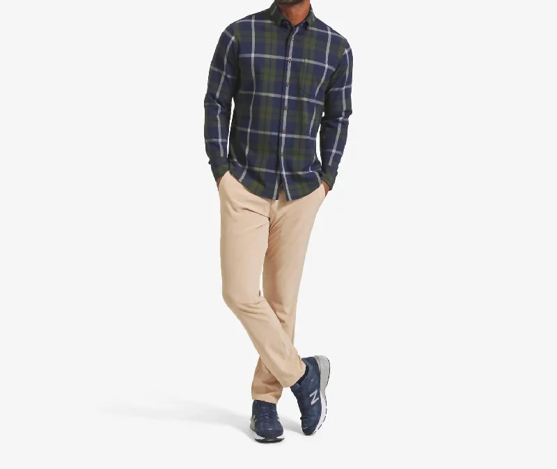 City Flannel Shirt In Olive/navy Plaid