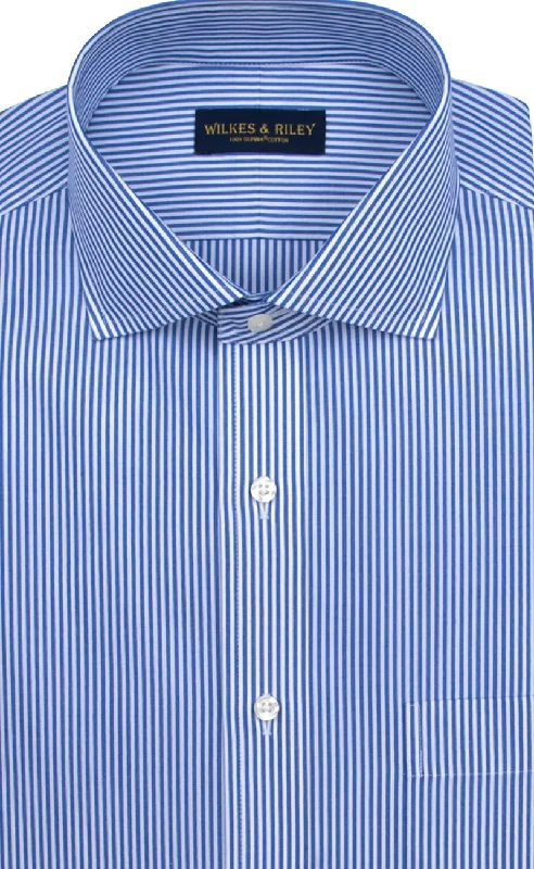 Classic Fit Blue Bengal Stripe English Spread Collar Supima® Cotton Non-Iron broadcloth Dress Shirt (B/T)