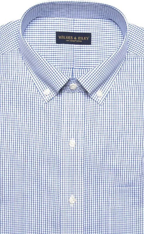 Classic Fit Blue Check Button-Down Collar Supima® Cotton Non-Iron Pinpoint Oxford Dress Shirt (B/T)