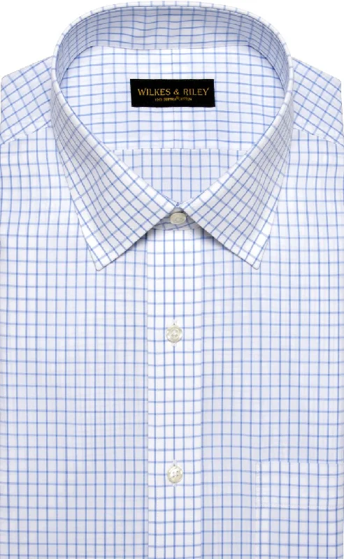 Classic Fit Blue Large Check Spread Collar Supima® Cotton Non-Iron Broadcloth Dress Shirt (B/T)