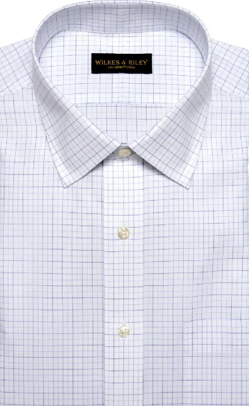 Classic Fit Blue/Lt Blue Tattersall Spread Collar Supima® Cotton Non-Iron Broadcloth Dress Shirt (B/T)