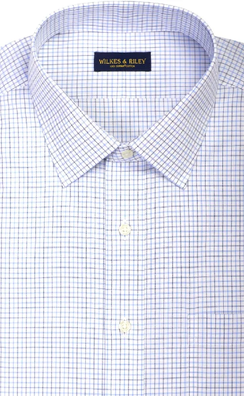 Classic Fit Blue / Navy Check Spread Collar  Supima® Cotton Non-Iron Broadcloth Dress Shirt (B/T)