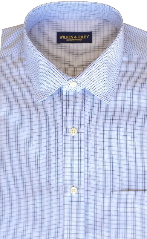 Classic Fit Blue / Navy Microcheck Spread Collar  Supima® Cotton Non-Iron Broadcloth Dress Shirt (B/T)