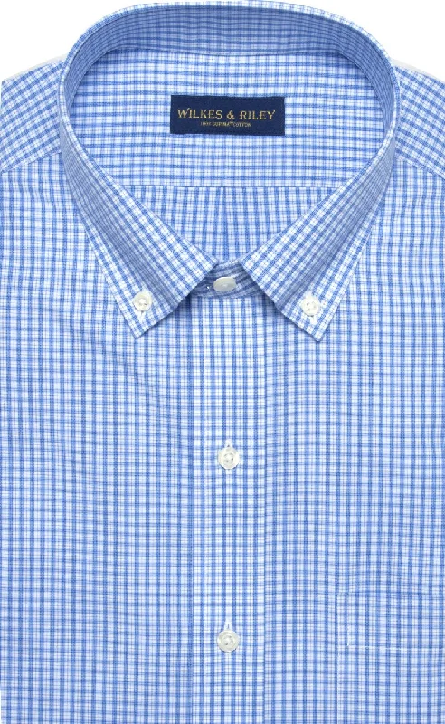 Classic Fit Blue Plaid Button-Down Collar Supima® Cotton Non-Iron Broadcloth Dress Shirt (B/T)