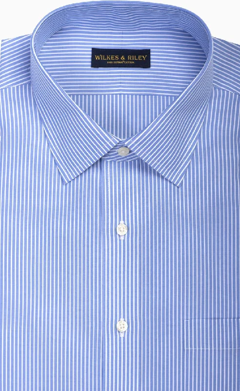 Classic Fit Blue Reverse Stripe Spread Collar Supima® Cotton Non-Iron broadcloth Dress Shirt (B/T)