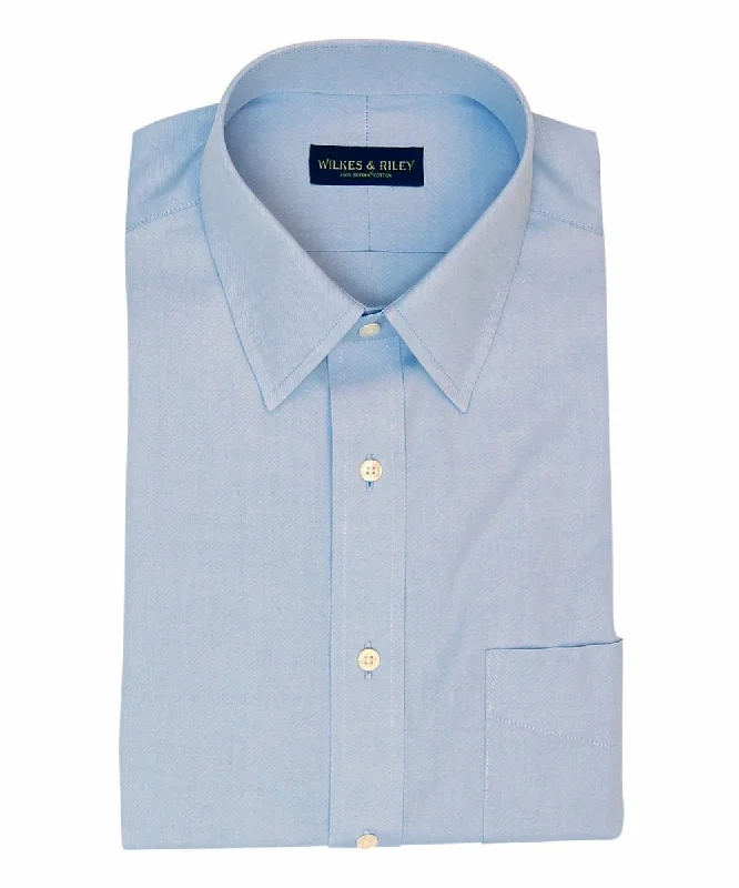 Classic Fit Blue Solid Point Collar Supima® Cotton Non-Iron Pinpoint Oxford Dress Shirt (B/T)