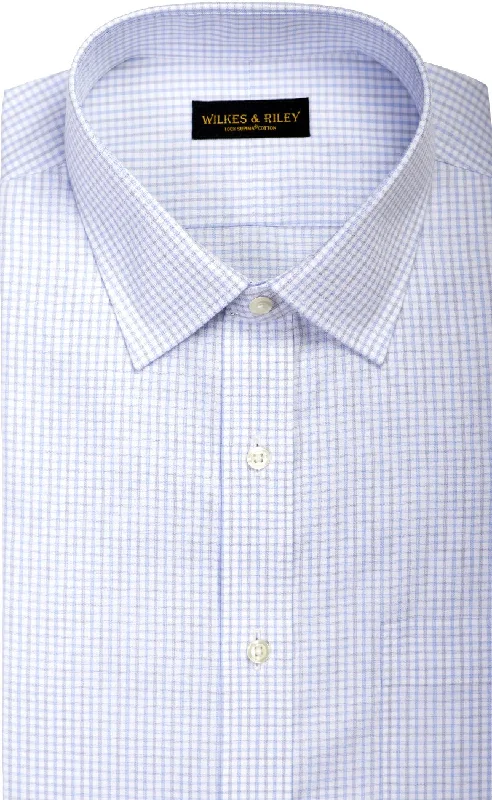 Classic Fit Sky / Grey  Twill Check Spread Collar Supima® Cotton Non-Iron Dress Shirt (B/T)