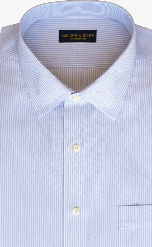 Classic Fit Light Blue End On End Stripe Spread Collar Supima® Cotton Non-Iron broadcloth Dress Shirt (B/T)