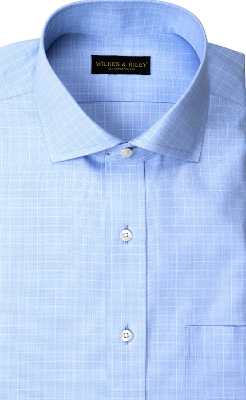 Classic Fit Light Blue Ground Check English Spread Collar Supima® Cotton Non-Iron Pinpoint Oxford Dress Shirt (B/T)