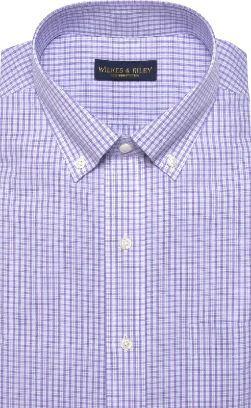 Classic Fit Purple Mini Plaid Button-Down Collar Supima® Cotton Non-Iron Broadcloth Dress Shirt (B/T)