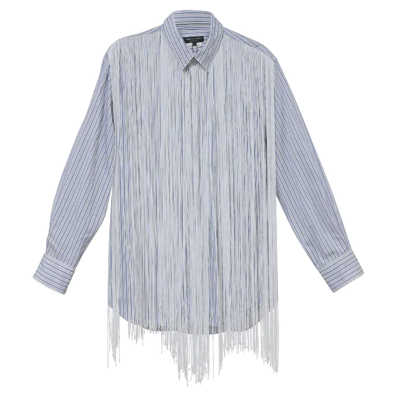 Comme des Garçons Homme Plus Striped Fringed Shirt in Light Blue Cotton