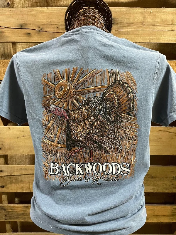 Men's short-sleeve sporty subtle classic olive shirt-Backwoods Born & Raised Turkey Country Comfort Colors Bright Unisex T Shirt