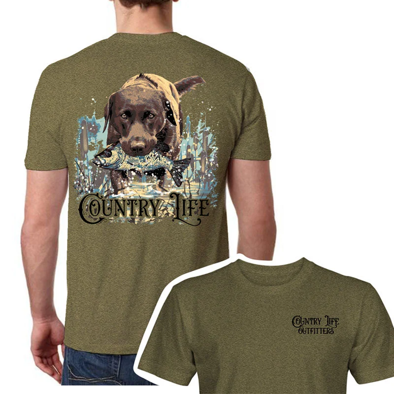 Men's short-sleeve muted fresh structured embroidered shirt-Country Life Outfitters Fishing Dog Unisex Canvas T-Shirt