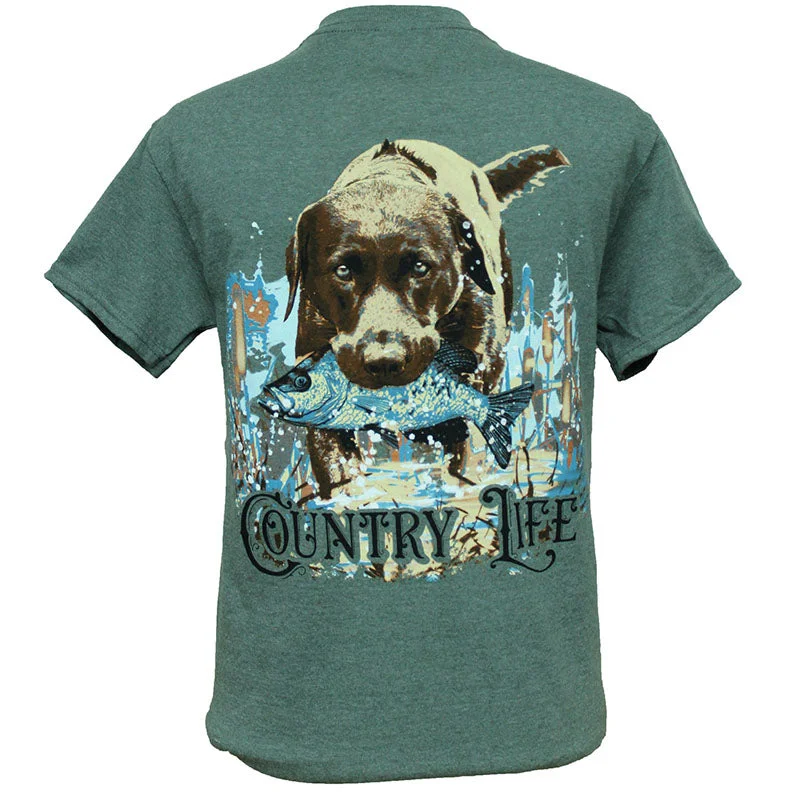 Men's short-sleeve warm concert tee-Country Life Outfitters Fishing Dog Unisex Green T-Shirt