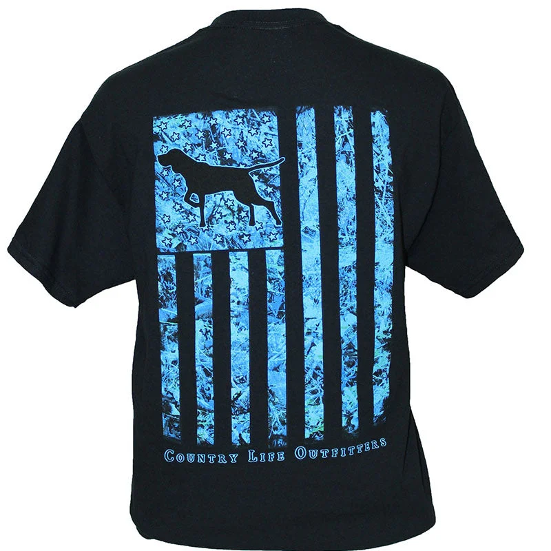 Men's short-sleeve soft plush bamboo top-Country Life Outfitters USA Blue Camo Flag Dog Unisex T-Shirt