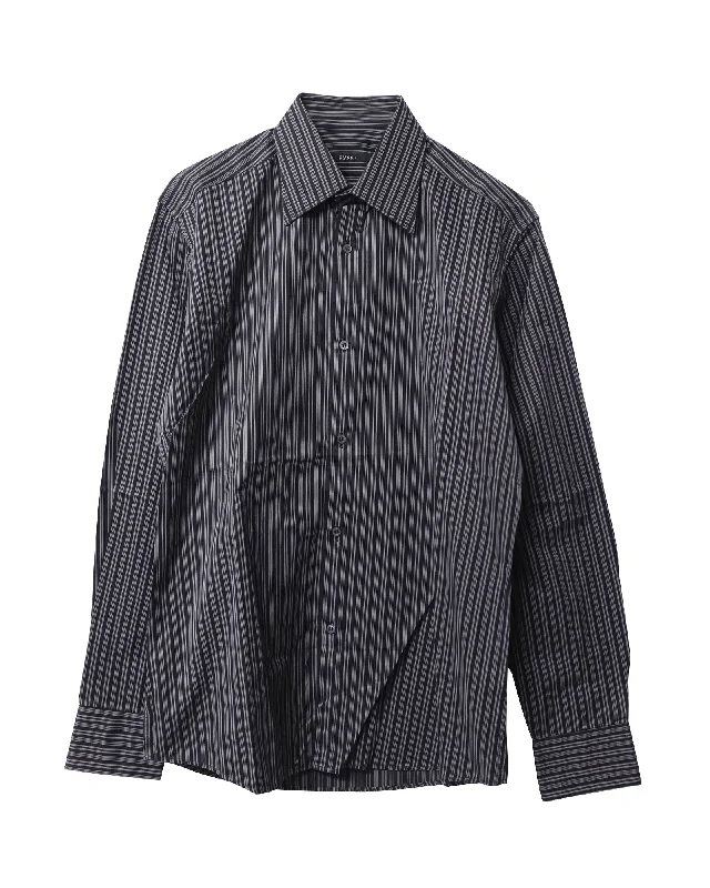 Gucci Striped Button Down Shirt in Black Cotton