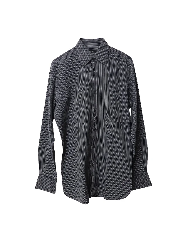 Gucci Striped Button Down Shirt in Navy Blue Cotton