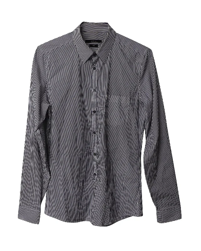 Gucci Striped Button Front Slim Fit Shirt in Black and White Cotton