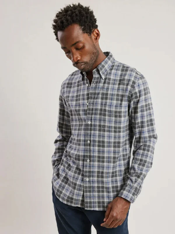 Hartford Paul Flannel Plaid Shirt in Grey Blue Yellow