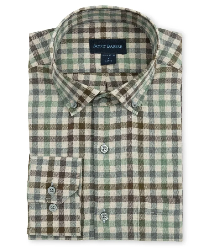 Lightweight Twill Plaid, Khaki Heather