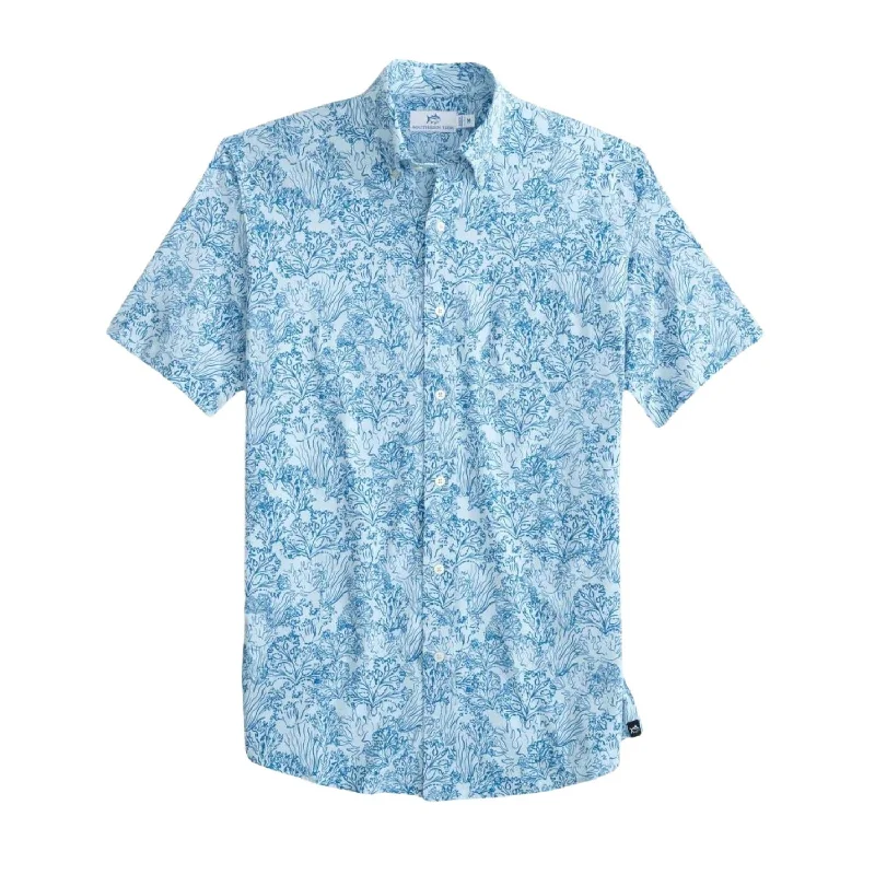 Men's Floral Coral Intercoastal Short Sleeve Sport Shirt In Chilled Blue