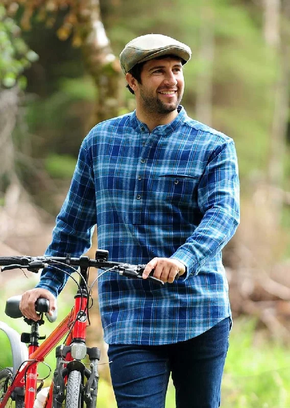 Men's Flannel Grandfather Shirt | Blue Navy Tartan