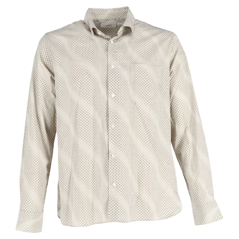 Mr. P Printed Polka Dot Shirt in Beige Cotton