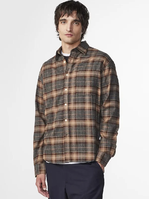 NN07 Deon Flannel Shirt in Brown Check