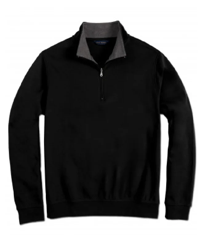 Pima Interlock Zip Mock, Black