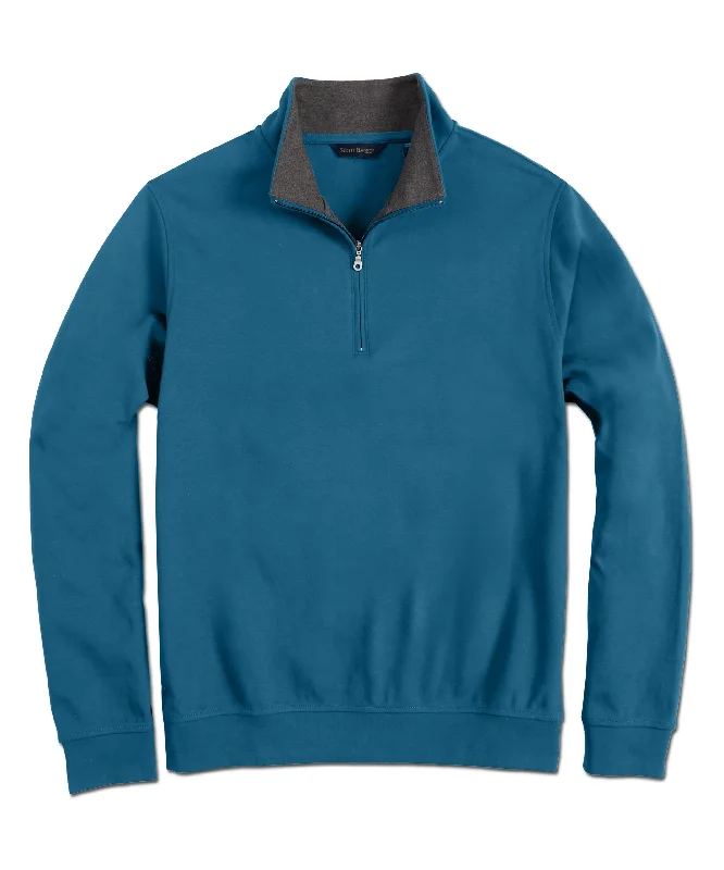 Pima Interlock Zip Mock, Dark Teal