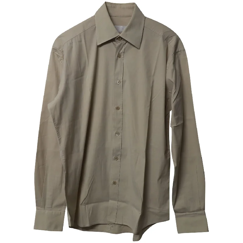 Prada Long Sleeve Button-up Shirt in Nude Cotton