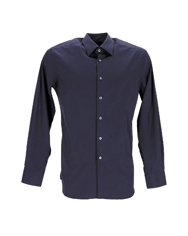 Prada Poplin Button-up Shirt in Navy Blue Cotton