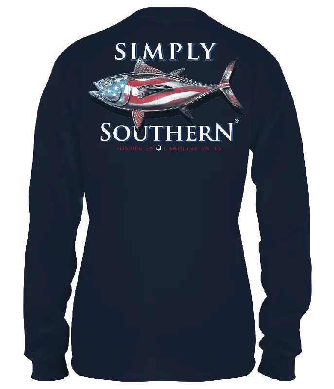 Men's short-sleeve warm stylish rich burgundy top-SALE Simply Southern USA Tuna Fish Long Sleeve Unisex T-Shirt