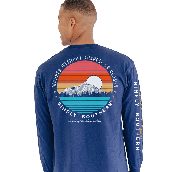 Men's short-sleeve modern indigo shirt-SALE Simply Southern Wander Mountains Long Sleeve Unisex T-Shirt