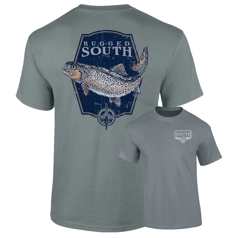 Men's short-sleeve bright deep flowing distressed tee-Southernology Rugged South Gray Fish Comfort Colors Unisex T-Shirt