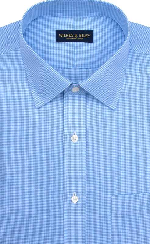 Tailored Fit Blue Houndstooth Spread Collar Supima® Cotton Non-Iron Twill Dress Shirt (B/T)