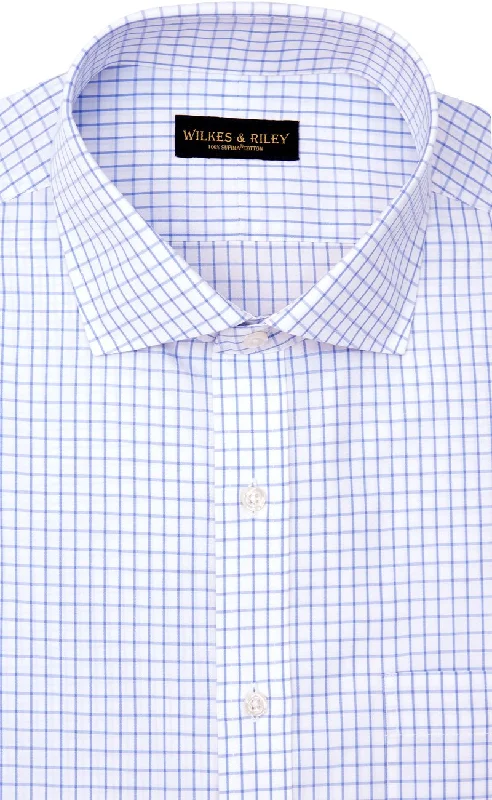 Tailored Fit Blue Large Check English Spread Collar  Supima® Cotton Non-Iron Broadcloth Dress Shirt (B/T)