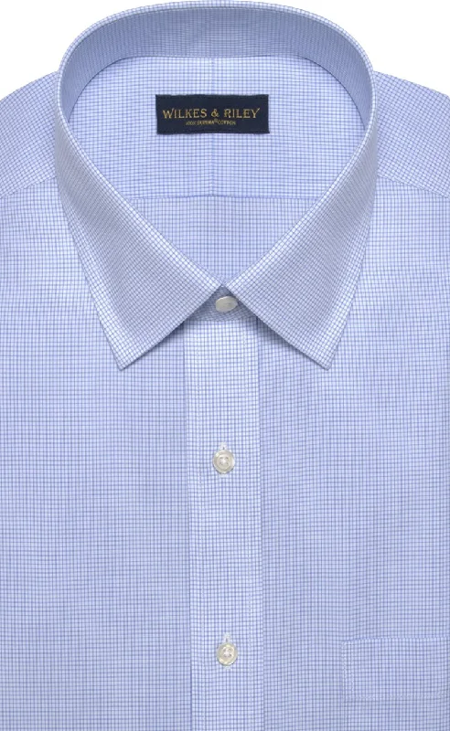 Tailored Fit Blue Mini Check Spread Collar Supima® Cotton Non-Iron Broadcloth Dress Shirt (B/T)