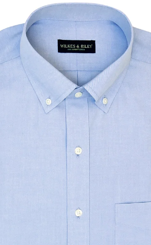 Tailored Fit Blue Solid Button-Down Collar Supima® Cotton Non-Iron Pinpoint Oxford Dress Shirt (B/T)