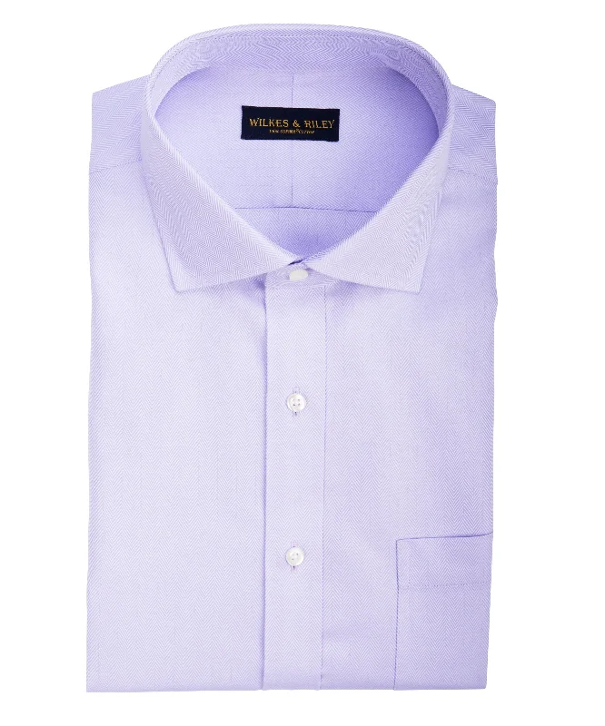 Tailored fit Lavendar Herringbone English Spread Collar Supima® Cotton Non-Iron Dress Shirt (B/T)