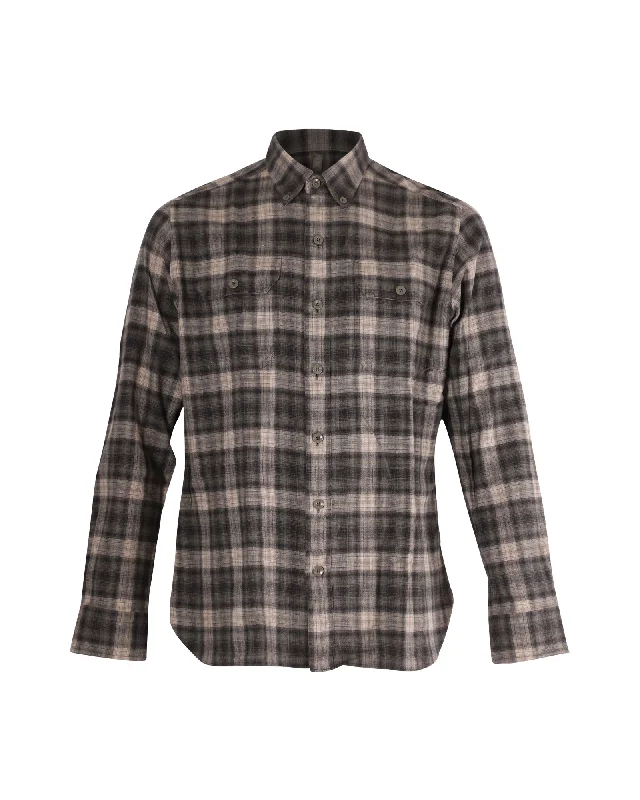 Tom Ford Checked Print Long Sleeve Button Front Shirt in Multicolor Cotton