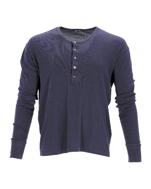 Tom Ford Henley Shirt in Blue Cotton