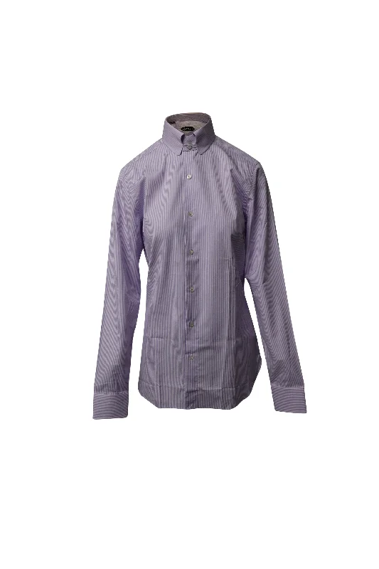 Tom Ford Striped Long Sleeve Button Shirt in Purple Cotton