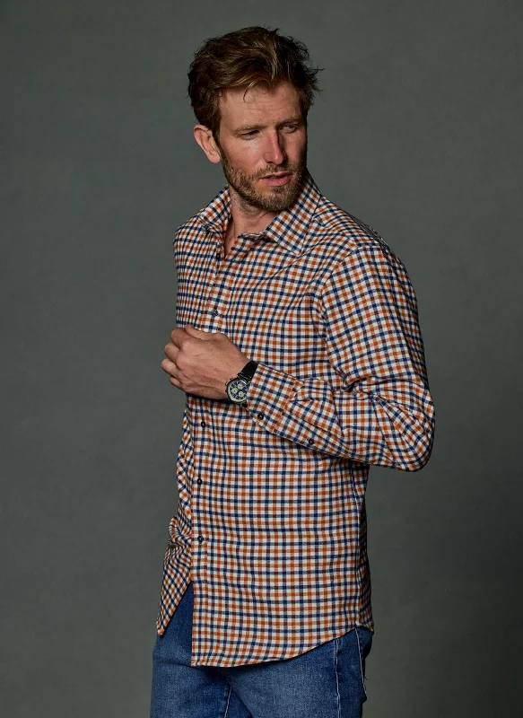 Alexander Sport Shirt in Navy and Orange Check