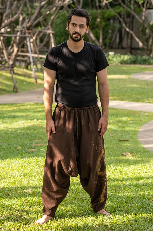 men's straight leg cotton navy pants-Brown Evolution Pants